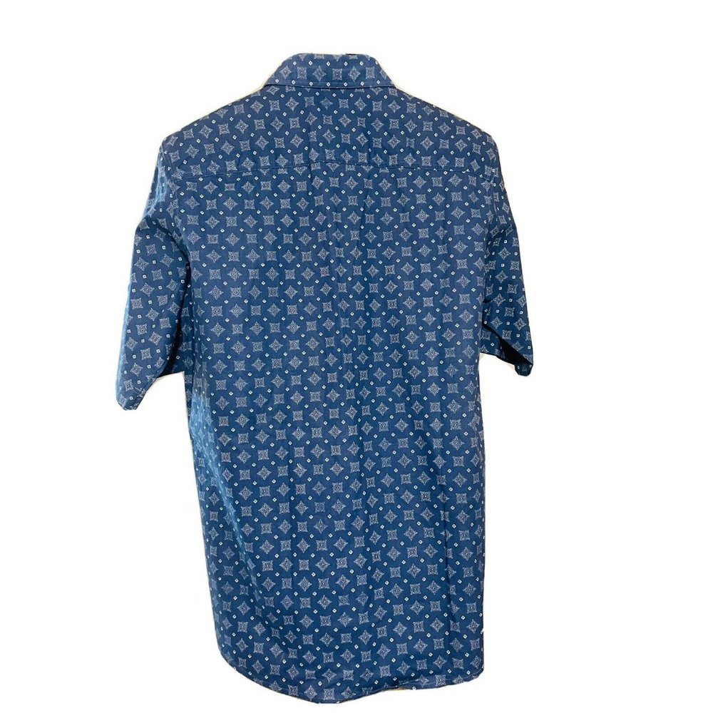 KEY Elements Vintage Short Sleeve Button Down Shirt Blue White Retro M Cotton - Picture 5 of 9